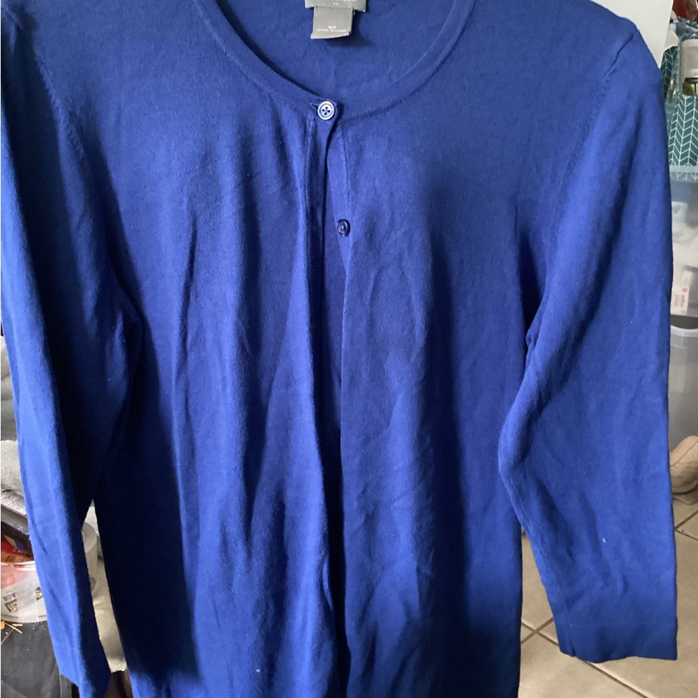 Ann Taylor Sweater Petite Medium MP Blue Cardigan Long Sleeves like new